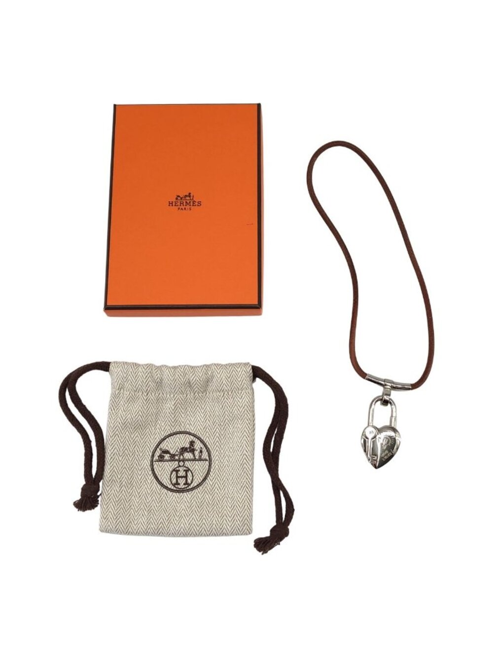 Hermes Fantasy Heart Necklace Brown Silver